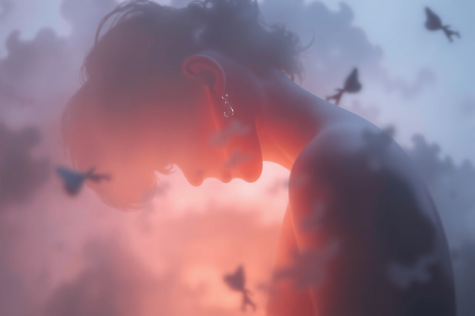 Sognare una sagoma che piange riflette emozioni nascoste e tristezza.