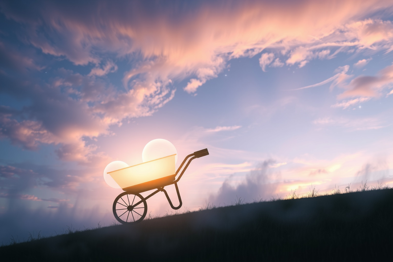Spingere una carriola in salita simboleggia sforzi e nuove sfide.