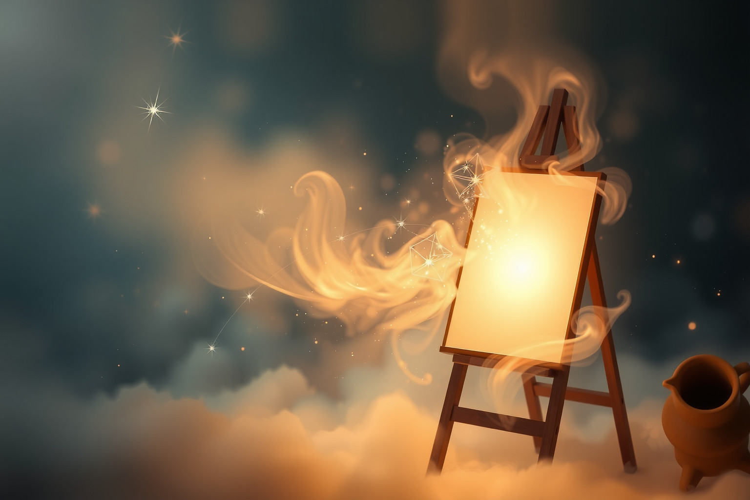 Un cavalletto illuminato simboleggia un’idea creativa improvvisa e chiara.